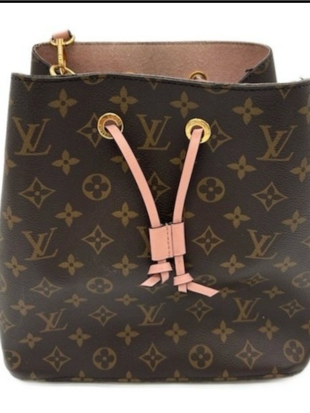 Louis Vuitton Brown Monogram Bucket Bag with Pink Trim